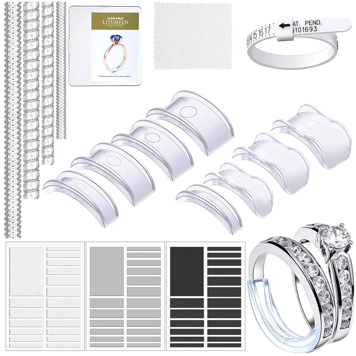 MAYCREATE Ring Size Adjuster for Loose Rings, Invisible Spiral Ring Adjuster Silicone EVA Foam Ring Tightener with Ring Size Measuring Tool & Polishing Cloth Kit MAYCREATE Ring Size Adjuster for Loose Rings, Invisible Spiral Ring Adjuster Silicone EVA Foam Ring Tightener with Ring Size Measuring Tool & Polishing Cloth Kit
